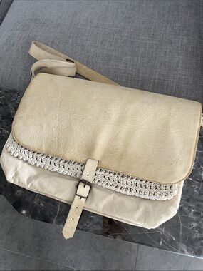 Ann Demeulemeester vintage Cream Leather Crochet-Panel cross-body Shoulder Bag